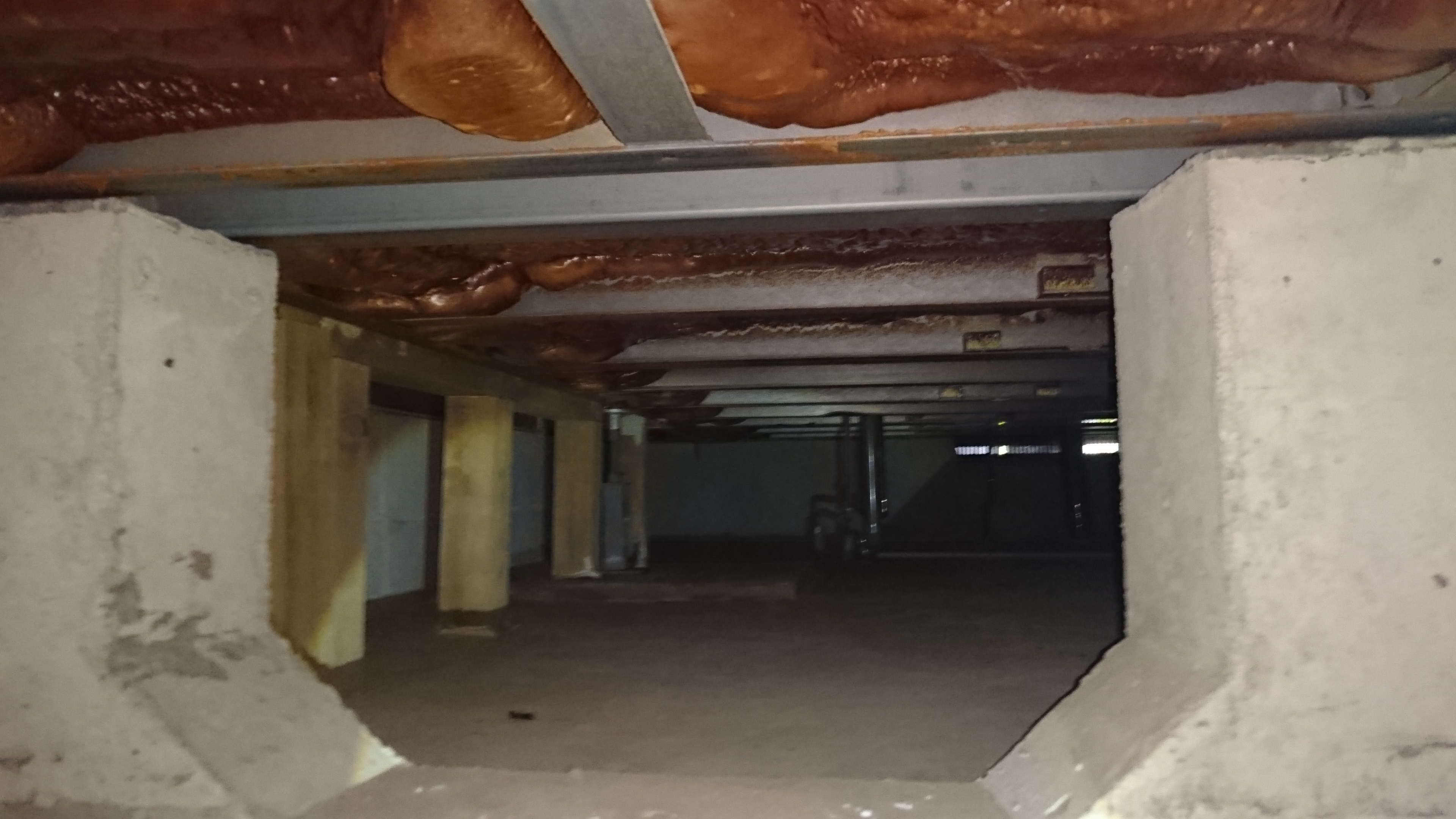 床下で給排水管の経路を確認します。